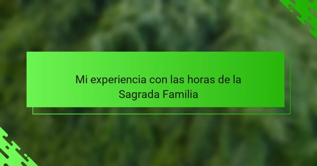 Mi experiencia con las horas de la Sagrada Familia